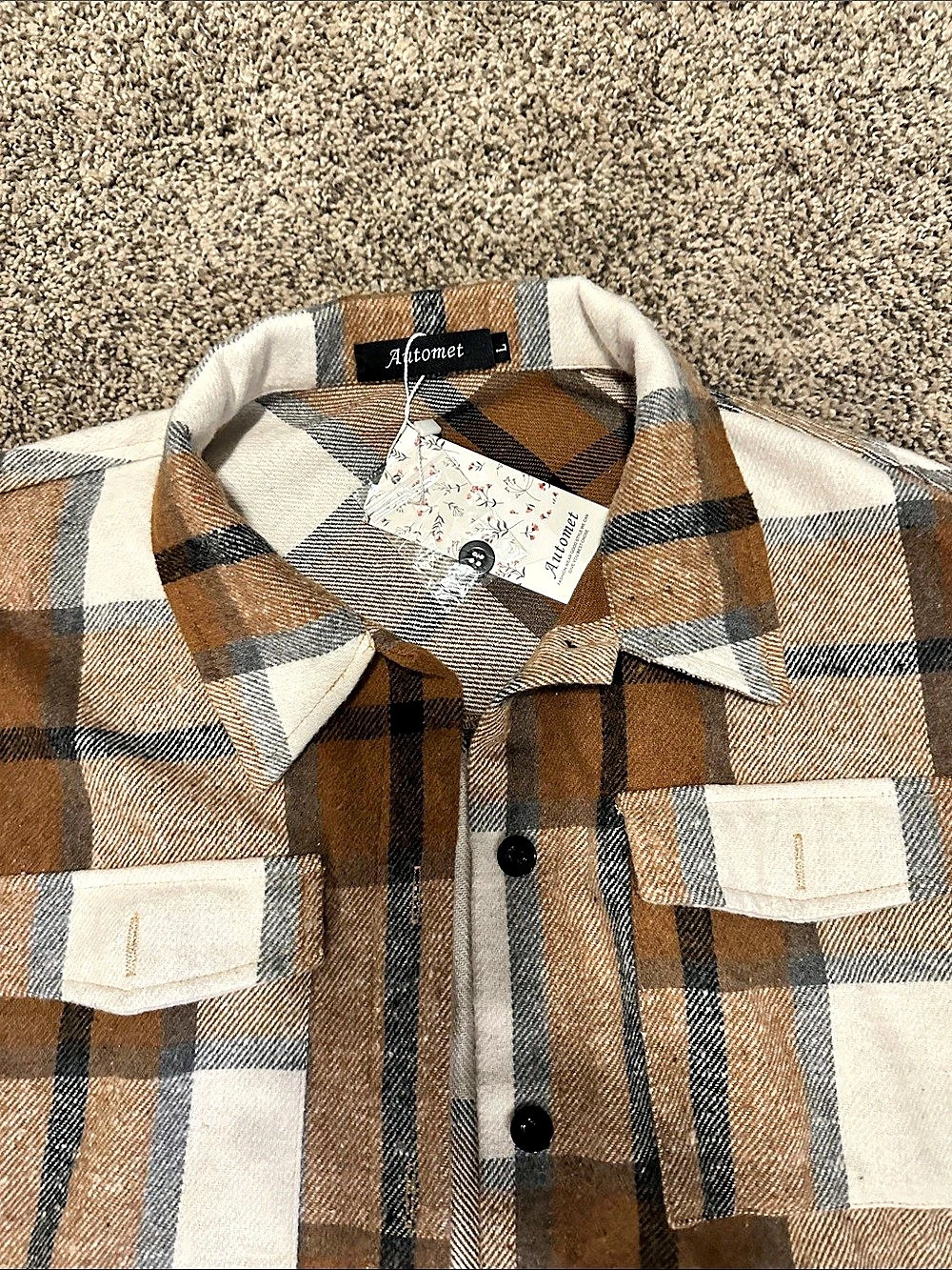 Almost Plaid Button Down NWT in Brown & White